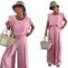 Women's Clothing Summer Women's Fashion Solid Color Round Neck Top Wide Leg Pants Suit_ecoleips.com