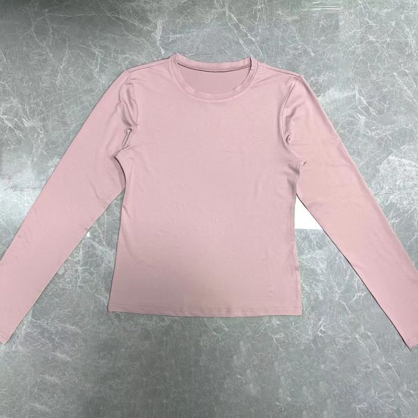 Women's Slim Fit Long Sleeve T-Shirt – Soft Polyester Solid Color Top For Streetwear & Layering (60+ Colors) – Minimalist Office & Casual Outfit_ecoleips.com