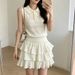 Summer New Elegant Luxury Women's Knitwear Set Hollow out Top with Cake Skirt Sleeveless Lapel Collar 2026_ecoleips.com