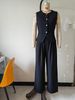 Women's Solid Color Button Pocket Front Vest And Trousers Office Summer Suit Set_ecoleips.com