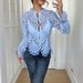 Women's Breathable Floral Lace Knit Blouse Stand Collar Hollow-Out Design Flared Sleeves Chic Office Date Night Wear_ecoleips.com
