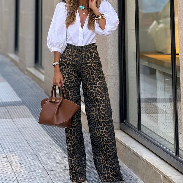Women's Clothing Spring New Style Ladies Fashion Temperament Leopard Print Straight Casual Trousers_ecoleips.com