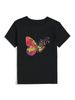 Black Casual T-Shirt for Women Simple round Neck Short Sleeve Butterfly Print European American Fast Fashion Export Top Cotton Polyester_ecoleips.com