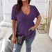Elegant Spring/Summer Pure-Color Oversized Women's Tee With V-Neck, Short Sleeves, And Hooded Design_ecoleips.com