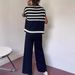 Women's High-End Striped Knitted Pant Set Casual Slim Fit Vest Top And Wide Leg Pants Spring/Autumn Fashion_ecoleips.com