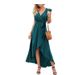 Elegant Long Maxi Dress Women Sleeveless Ruffled V‑Neck With Stylish Side Slit & Flowy Big Swing Hem_ecoleips.com