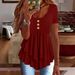 2025 New Cross-Border Euroean And American Women's Fashion Three-Button Casual Solid Color Short Sleeve Dress_ecoleips.com