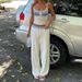 Women's Spring/Summer Knitted Two Piece Set Style Tie Up Striped Color Block Low Waisted Drawstring Casual Pants_ecoleips.com