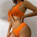 Women's Sexy Hollow-Out Bikini Set Two-Piece Striped Swimsuit for Beach Pool Soft Nylon Spandex Blend Black Orange White S M L XL_ecoleips.com