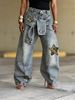 Women's Clothing Women's Lace Up Patchwork Jeans Star And Leopard Print Applique Design For Formal & Casual For Women_ecoleips.com
