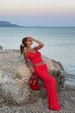 Women's Casual Beach Suit Sexy Off-Shoulder Dress Set with Suspender V Skirt Long Summer Dress European American Style_ecoleips.com