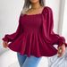 Women's Elegant Chiffon Blouse Square Neck Long Sleeve Ruffled Trim Casual Spring/Summer European American Style Blouse_ecoleips.com