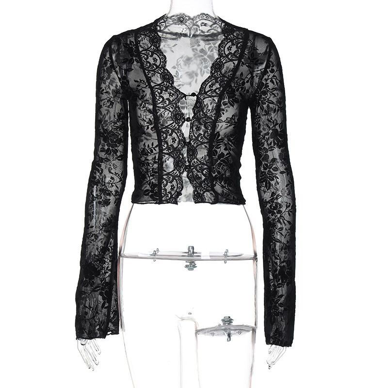 2025 Summer New Fashion Printed Sexy Mesh Lace Cardigan T-Shirt Wholesale For Women_ecoleips.com