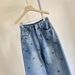 Women's Polka Dot Rhinestone Wide Leg Jeans, High Waist Loose Fit Denim Pants, Vintage Washed Casual Trousers For Daily Streetwear, Trendy Sparkly Dot_ecoleips.com