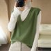 Aria Basics Loose V-neck Wool Knit Sleeveless Vest, Korean Style, Solid Color, Youthful Casual Women's Vest Top, Elegant_ecoleips.com