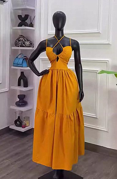 Elegant Women's Halter Neck Maxi Dress Spring 2026 Flowy A-Line Silhouette with Waist Tie Slimming Fit Casual Dress_ecoleips.com