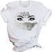 New Women's Clothing, White Printed Eyelash Design, Short-sleeved, Loose-fitting, Plus-size T-shirt For Women_ecoleips.com