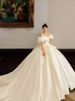 One Shoulder Satin Main Wedding Dress 2025 New Bride High End Texture On The Run Princess Trailing Out Of Light Tulle_ecoleips.com