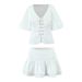 Women's Clothing Sweet Spicy Style Puff Sleeve Tie Shirt High Waist Ruffle Skirt Two Piece Set_ecoleips.com