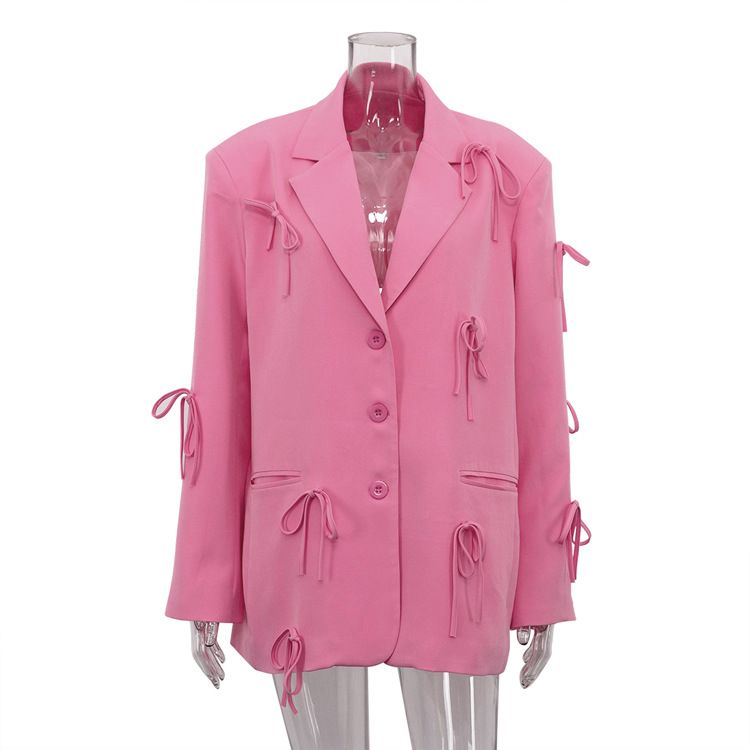 K New Mini Suit Jacket For Women With High-end Design, Niche Butterfly Bow Pink Loose Casual Suit_ecoleips.com