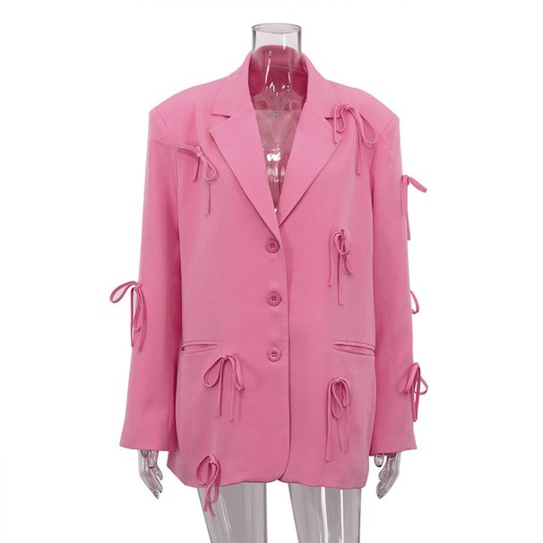 K New Mini Suit Jacket For Women With High-end Design, Niche Butterfly Bow Pink Loose Casual Suit_ecoleips.com