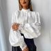 Women's Clothing Elegant Lace Trim Lantern Sleeve Blouse For Office & Casual Wear – Pure Cotton Blend, Breathable & Comfortable, White_ecoleips.com