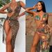 Verve New Leopard Print Halter Neck Three-Piece Mesh Swimsuit Women's Bikini Sun Protection Swimwear_ecoleips.com