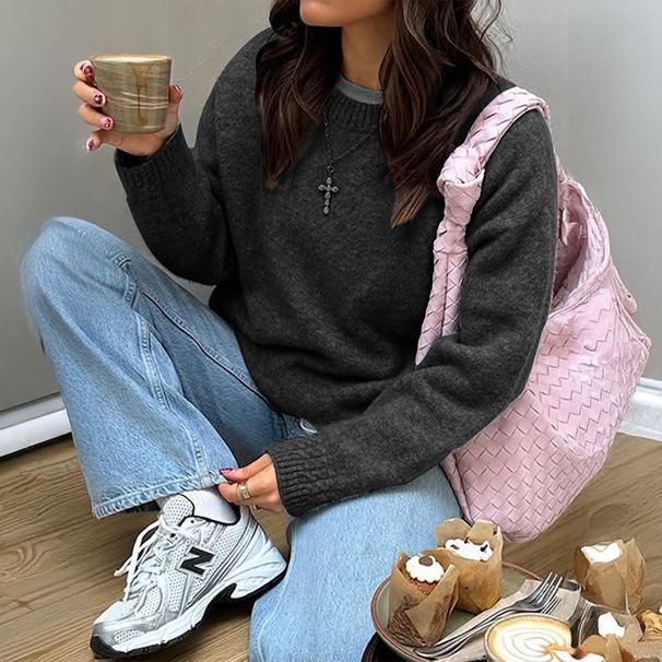Diyun European And American Simple Fashion Woolen Long Sleeve Solid Color T-Shirt Sweater Women's Clothing 2025 Autumn_ecoleips.com