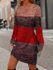 Women's Colorblock Round Neck Elegant Long Sleeve Slim Fit Dress, Comfortable Fabric, Halloween Christmas Holiday Style,_ecoleips.com
