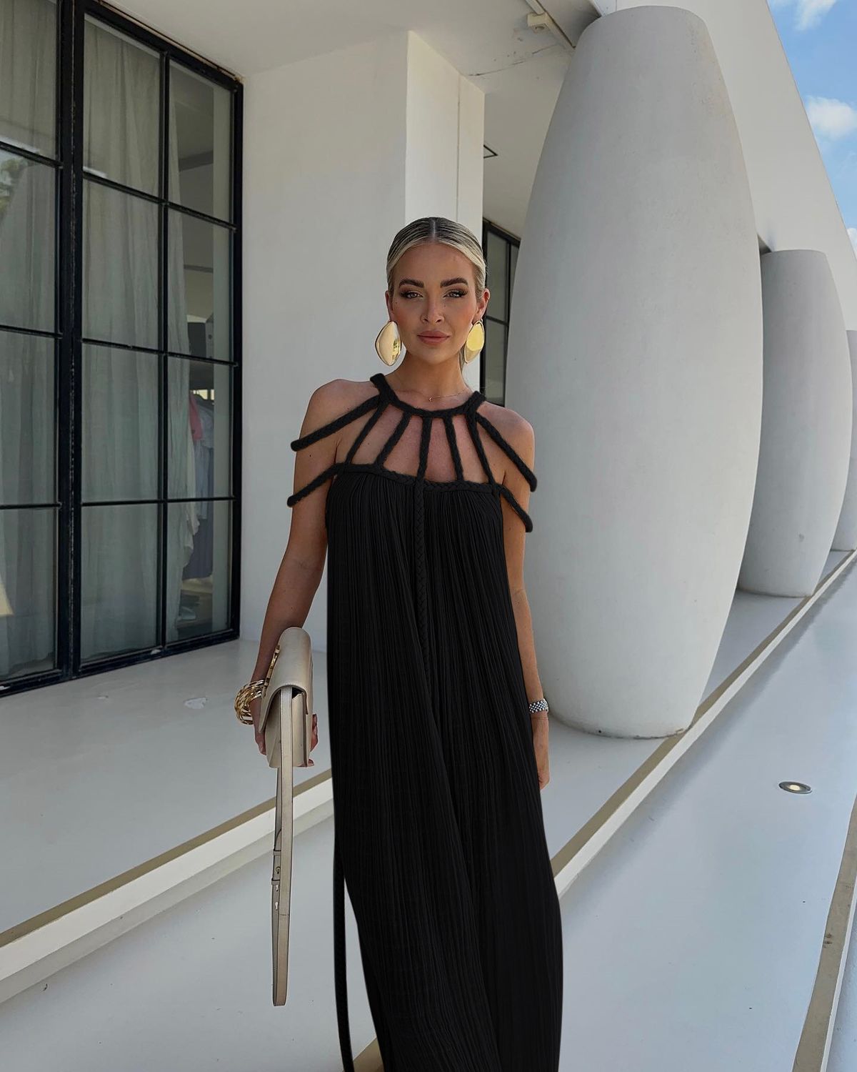 Bohemian Off-Shoulder Maxi Dress – Adjustable Wrap Halter Neck Beach Cover-Up (Organic Cotton, One Size, Multiple Colors)_ecoleips.com