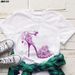European And American Cross-border Foreign Trade Women's Clothing, High-heeled Shoe Pattern Printed Round-neck_ecoleips.com