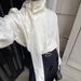 Women's Clothing Women's Style Ribbon Polka Dot Shirt Long Sleeved Top Loose Commuter Fashion Casual Clothing_ecoleips.com