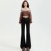 American Style Black Flared Jeans For Women, Fleece-Lined, Autumn And Winter New High-Waisted Slimming Button Pocket_ecoleips.com