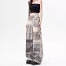 American Retro Newspaper Print Jeans W, Summer Design, Niche High-waisted Straight Wide-leg Floor-length Pants For_ecoleips.com
