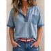 Women's V Neck Short Sleeve Casual Loose Top Patchwork Independent Website New European And American Style Summer Top_ecoleips.com
