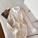 Oversized Knit Dress With Belted Waist & Shirt Collar | Fall 2025 Casual Tunic Sweater Dress (XS-XXXL, Coffee/Beige, Poly-Spandex Blend)_ecoleips.com