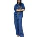 Women's Plus Size Denim Outfit Set – Rhinestone Embellished Crop Top & High-Waisted Wide Leg Pants (XL-2XL, Cotton Blend, Korean Street Style)_ecoleips.com