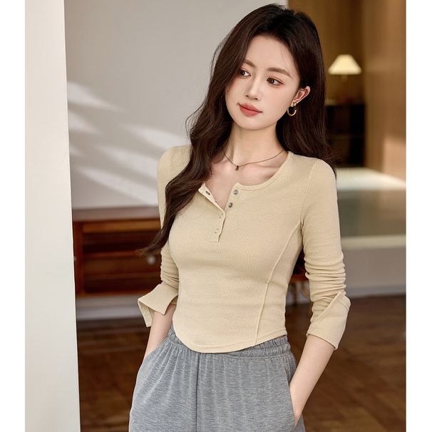 2025 #Selection Of Quality # Three Dimensional Line Curved Long Sleeve T-Shirt For Women 2025 Autumn New High Waist Short Hot_ecoleips.com