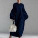 Women's Knitted Sweater Dress With Round Neck, Loose Fit, Lantern Sleeves, Long Length – Elegant & Versatile For Casual & Office Wear_ecoleips.com