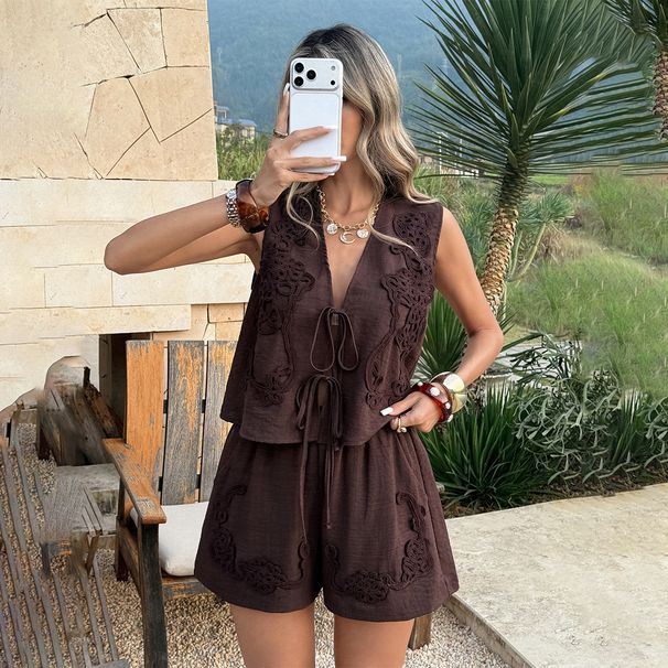 European And American Vacation Style Casual Vest Top Short Pants Two-piece Suit Women's Clothing 2026 Summer_ecoleips.com
