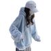 Soft Blue Fleece-lined Thick Hooded Sweatshirt For Women, High-end, Casual And Loose, 2025 Spring, Autumn, Winter Top_ecoleips.com