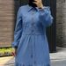 Women's Clothing Shirt Button Down Front Denim Shirt Dress With Button Front & Tiered Skirt – Modest Long Sleeve Dress With Belt (S-XL, Blue)_ecoleips.com