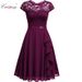 Half High Collar Short Sleeved Lace Lace Midi Skirt Chiffon Splicing Elastic Belt Dress_ecoleips.com