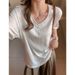 Women's Summer V-Neck T-Shirt Short Sleeve Loose Fit Korean Style Versatile Solid Color Casual Top Cotton_ecoleips.com