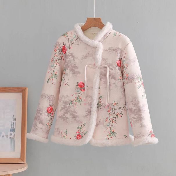 girl Chinese Winter New National Style Jacket With Fleece Lining, Thickened Button Coat, Vintage Deer Skin Cotton Clothing,_ecoleips.com
