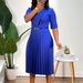 Elegant V-Neck Pleated A-Line Midi Dress For Women - Stylish High Waist Flowy Dress With Belt, Polyester Blend, Office & Casual Wear (S-XXXL)_ecoleips.com