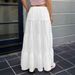 Voya Women's Clothing American White Pleated Drawstring Sweet Cake Skirt Half Skirt Long Skirt Summer New Fairy Skirt_ecoleips.com