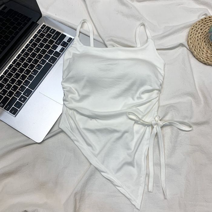 Women's Halter Top Irregularly Slit Summer Style Strapless With Inner Breast Pads Sweet Spicy Design Tie Up_ecoleips.com