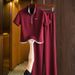 Summer Style Women's Two Piece Set Burgundy Short Sleeve T-Shirt And Flowy Casual Pants_ecoleips.com