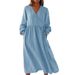 Breathable Linen Cotton Blend Maxi Dress - Loose Fit High Waist A-Line V-Neck Boho Chic Women's Dress In Solid Colors (S-5XL)_ecoleips.com